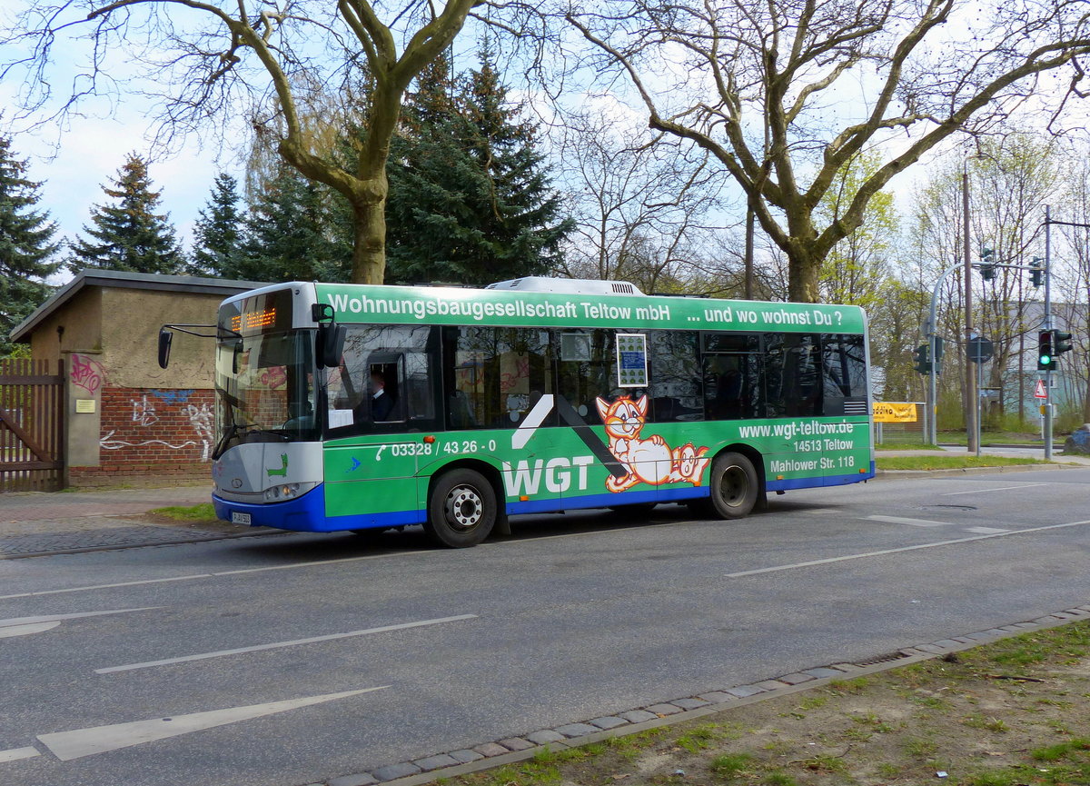 BVSG - mit dem P-AV 503, ein Solaris Urbino 8,9 LE in Teltow-Stadt im April 2016.