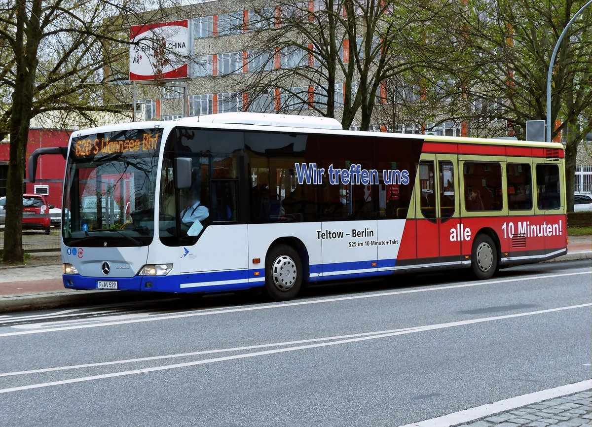 BVSG - mit einem MB Citaro, P-AV 529  ''Wir treffen uns alle 10min'' (620) - Busse in Teltow Stadt im April 2016.