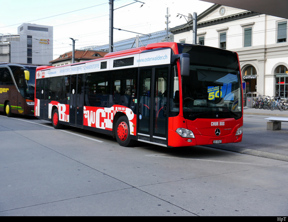 Chur Bus - Mercedes Citaro GR 97507 abgestellt vor dem Bahnhof in Chur am 19.08.2018