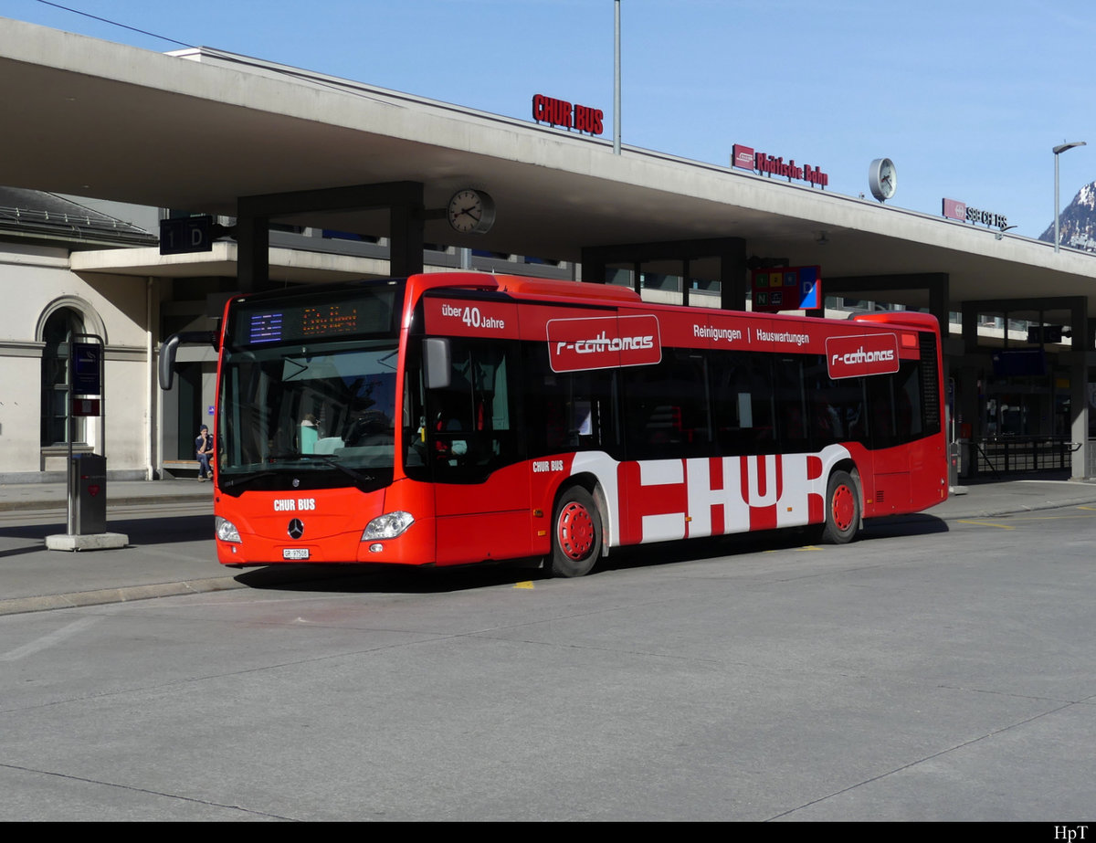 Chur Bus - Mercedes Citaro GR 97508 unterwegs bei den Bushaltestellen vor dem Bahnhof in Chur am 19.02.2021