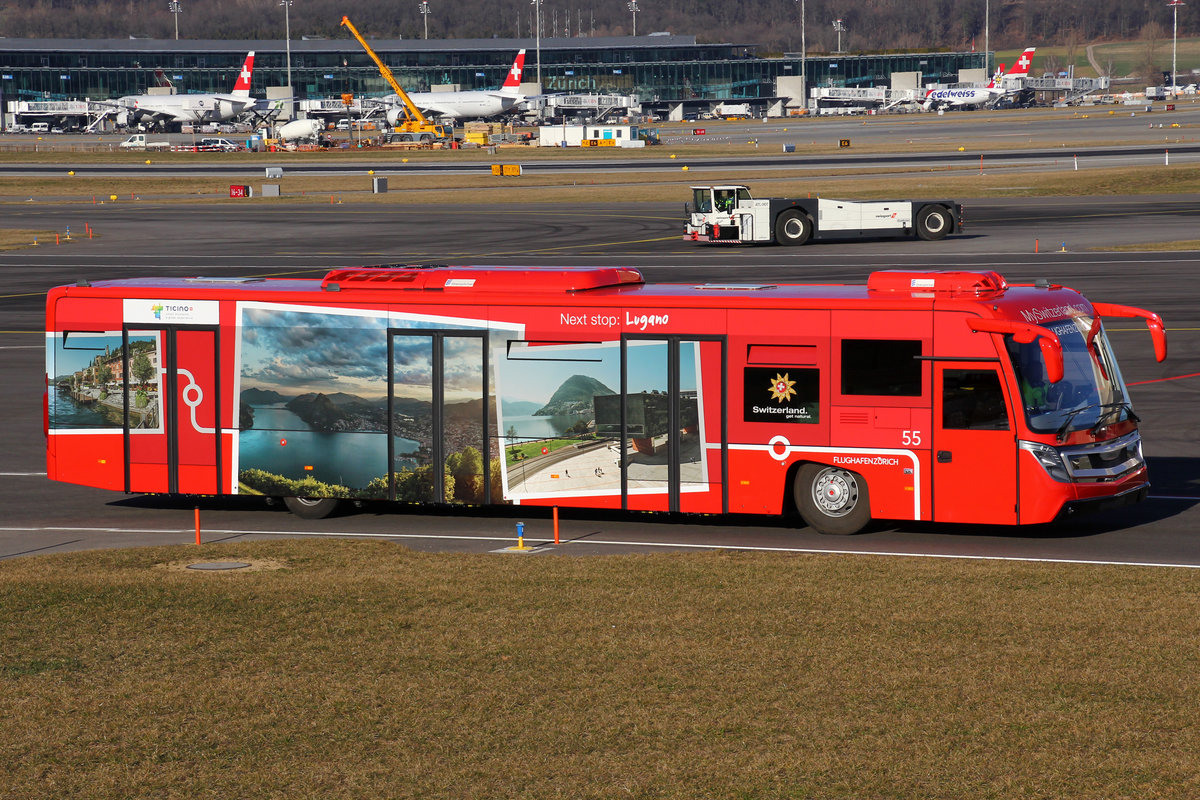 Cobus 3000,  55 , Next Stop: Lugano, 27.Februar 2019, Flughafen Zürich , Switzerland.