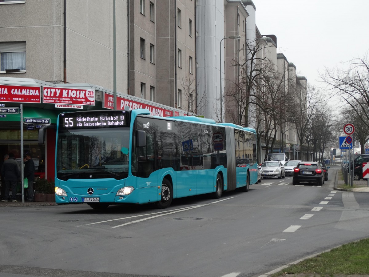 DB Hessen Bus Mercedes Benz Citaro C2 G 714 am 16.02.15 in Frankfurt am Main Höchst auf der 55 mit neuer Weißer Matrix Anzeige