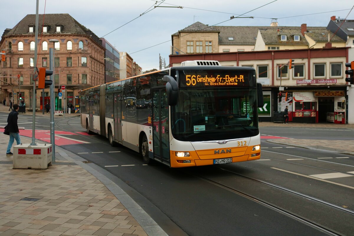 DB Regio Bus Mainz MAN Lions City G Wagen 312 am 31.12.21 in Mainz Innenstadt