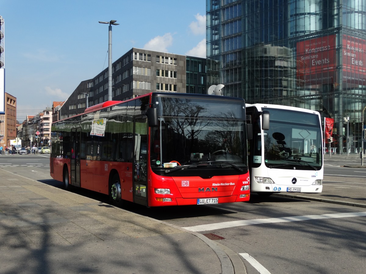 DB Rhein Neckar Bus MAN Lions City und ein Mercedes Benz Citaro C1 Facelift am 02.10.14 in Heidelberg