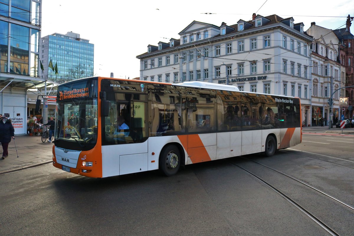 DB Rhein Neckar Bus MAN Lions City am 21.12.19 in Heidelberg 