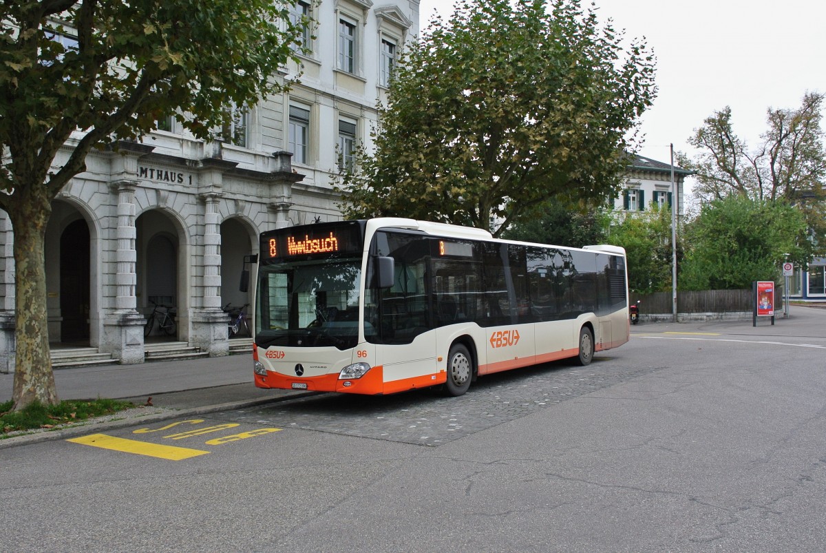 Die 2. Lieferung der BSU Citaro C2 ist mittlerweile im Einsatz. Wagen 96 war heute ausnahmsweise auf der Linie 8/898 im Einsatz, auf dieser Linie verkehren sonst RBS Wagen, 27.10.2014.