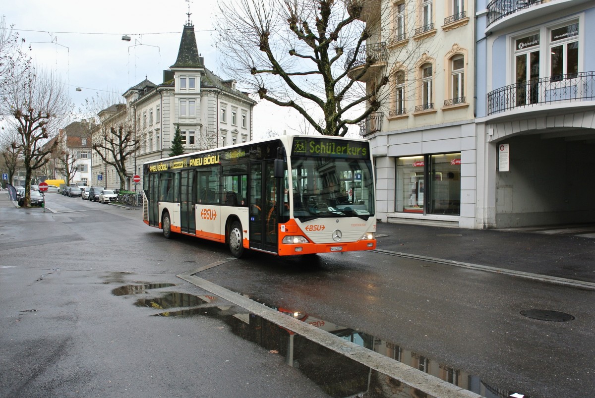 Die Citaro I Normbusse sind beim BSU nur noch Reserve (Wagen 72-75). Auf Grund eines Defekts am sonst eingesetzten BGU Citaro I auf dem CIS Schlerkurs wurde am 09.12.2015 der BSU Citaro I Nr. 72 eingesetzt, Solothurn.