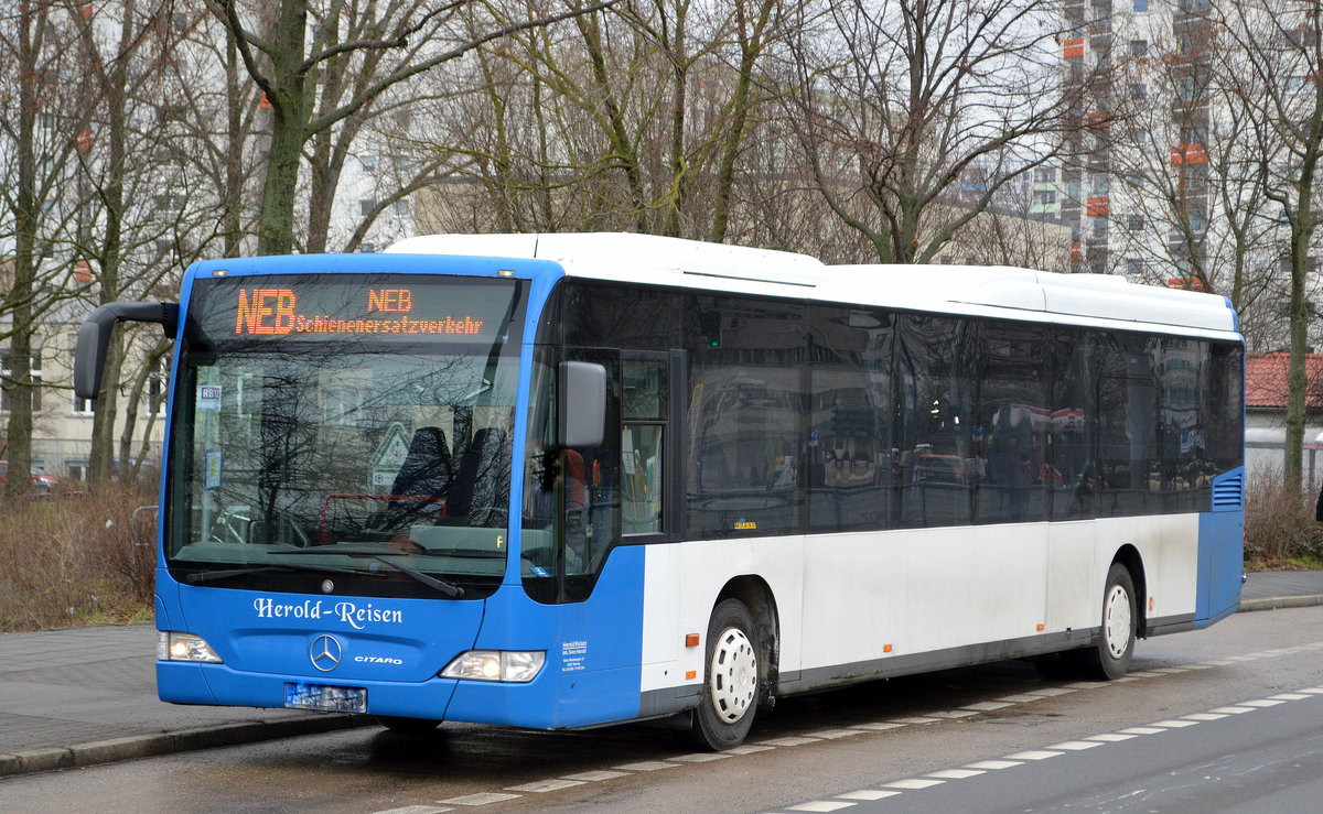 Die Fa. Herold Reisen  stellt im Schienenersatzverkehr diesen Bus Typ Mercedes-Benz O 530 LE Ü (Citaro) zur Verfügung für die NEB Linie RB 12 am 19.02.21 Berlin Bahnhof-Hohenschönhausen.