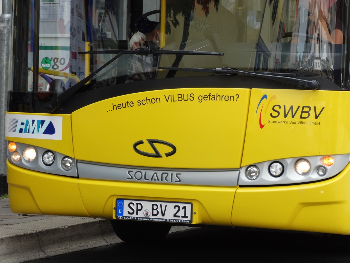 Die Front eines Solaris Urbino der Stadtwerke Bad Vilbel am 04.06.14