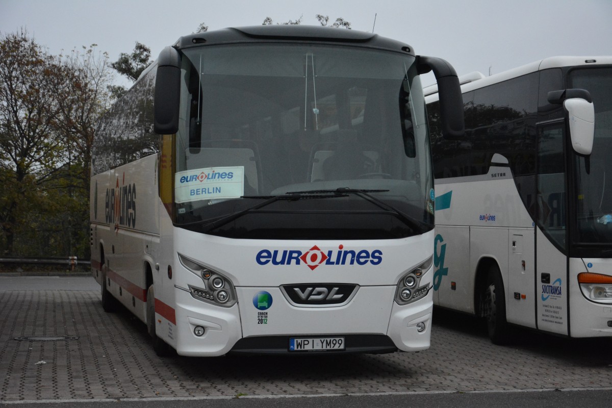 Dieser VDL-Futura kommt aus Polen und hat das Kennzeichen WPI-YM99 und steht am 26.10.2014 auf dem Rastplatz der Avus.
