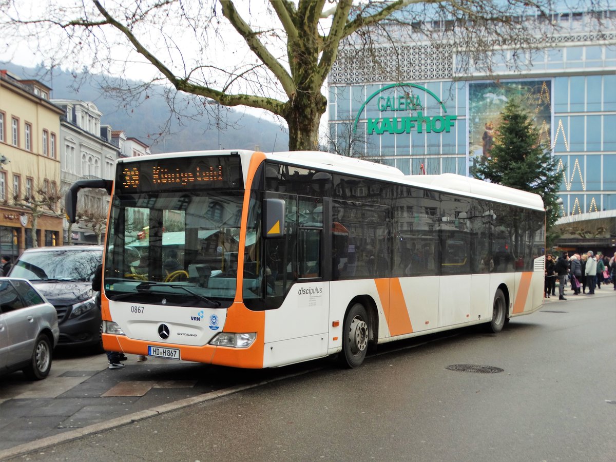 Discipulus Mercedes Benz Citaro C1 Facelift Wagen 0867 am 10.12.15 in Heidelberg auf der Linie 39