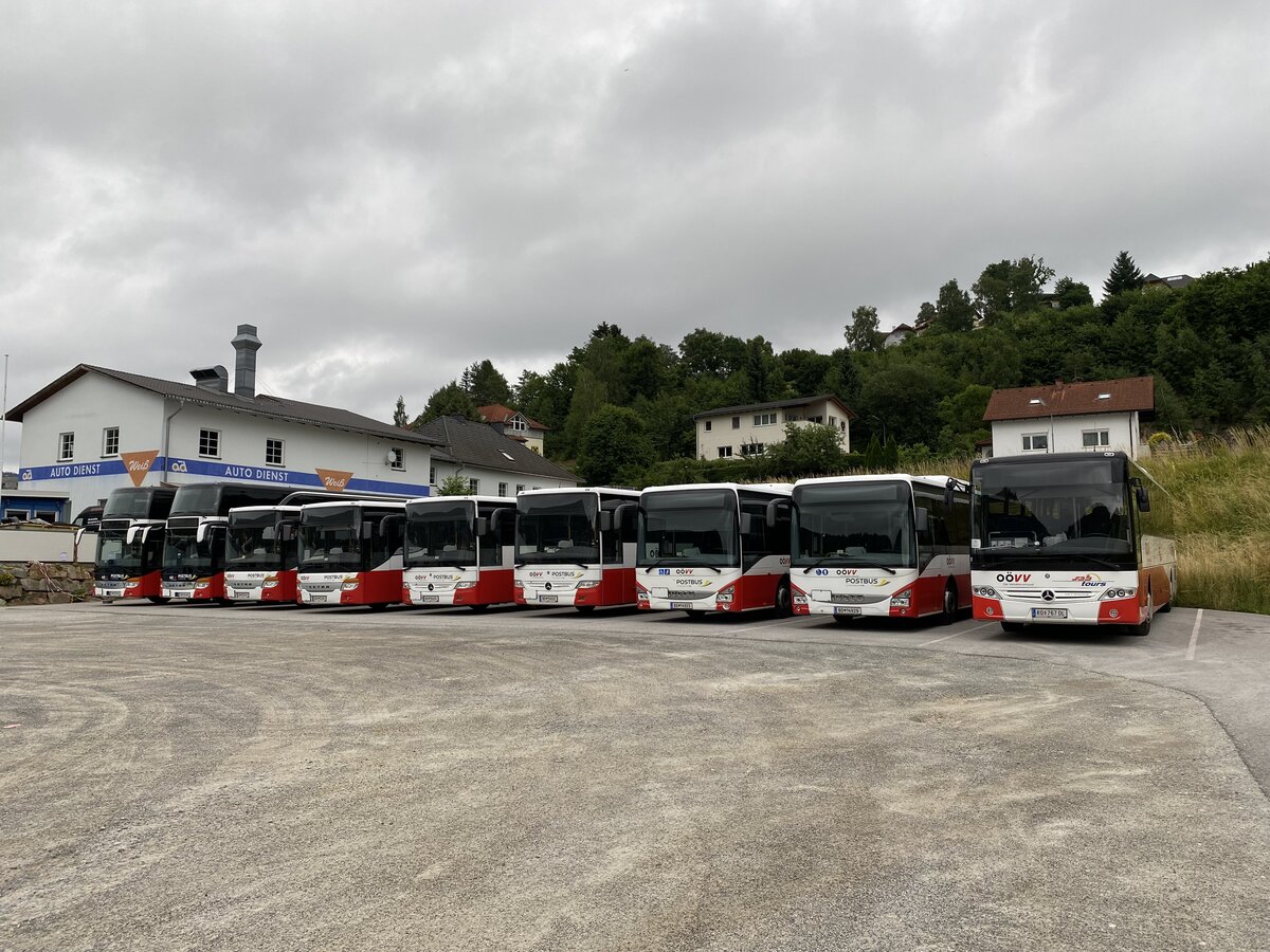 diverse OÖVV-Busse in Unterweißenbach, Juli 2021