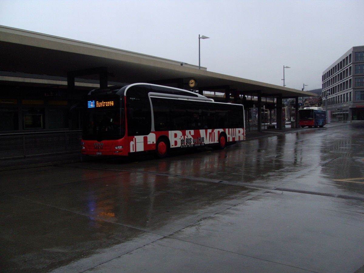 DR BUS VU CHUR-MAN Lions City Hybrid am Bahnhof Chur am 15.2.14.