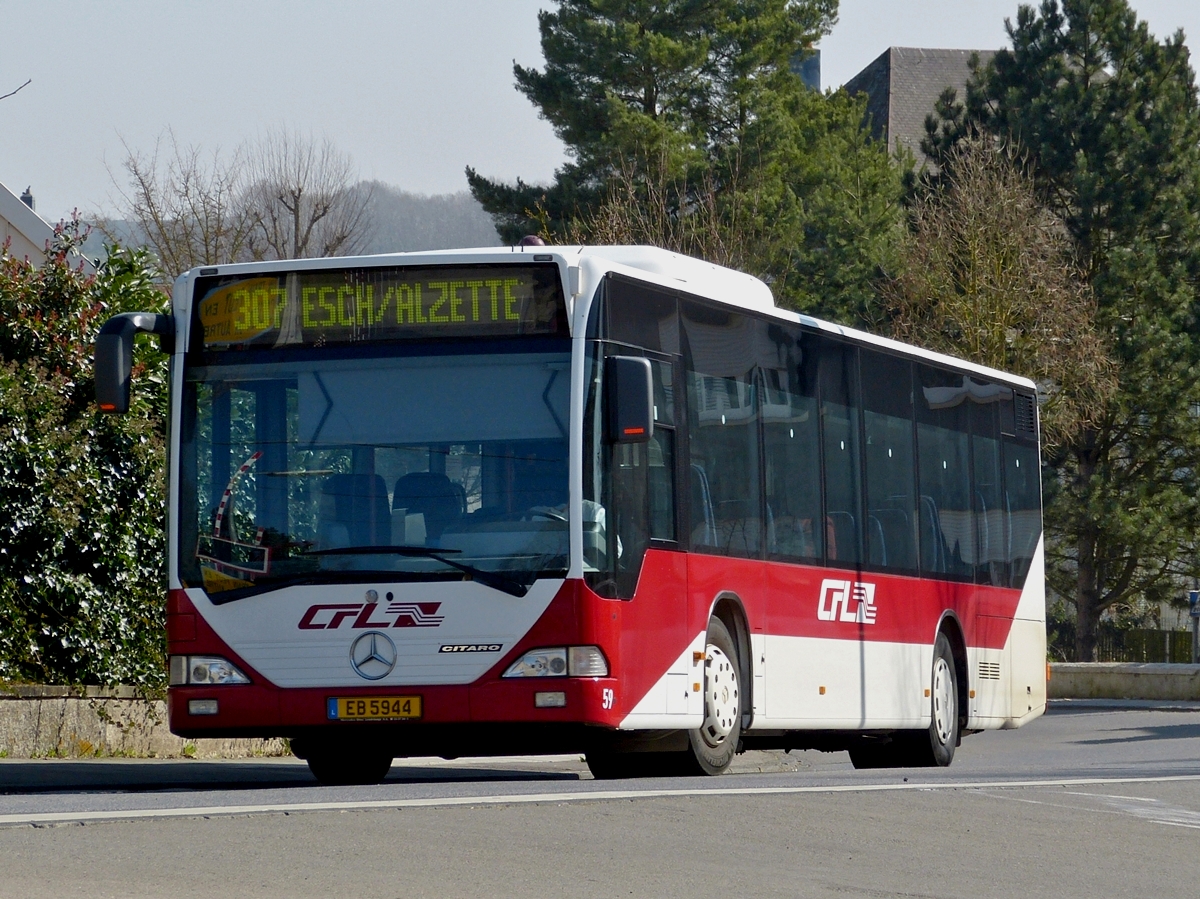 (EB 5944) Mercedes Benz Citaro der CFL auf dem Weg von Bettemburg nach Esch Alzette, aufgenommen in Noertzange am 11.03.2014.