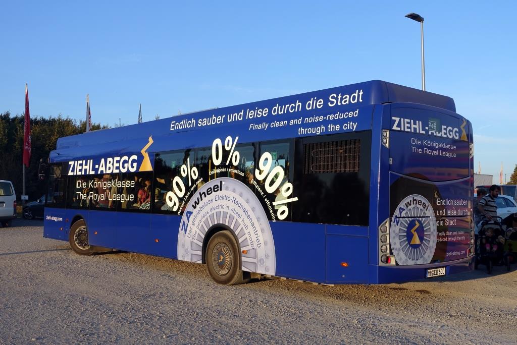 Elektrobus: ebe Europa GmbH Blue City Bus mit Ziehl-Abegg Radnabenmotoren, Landesgartenschau Öhringen 25.09.2016