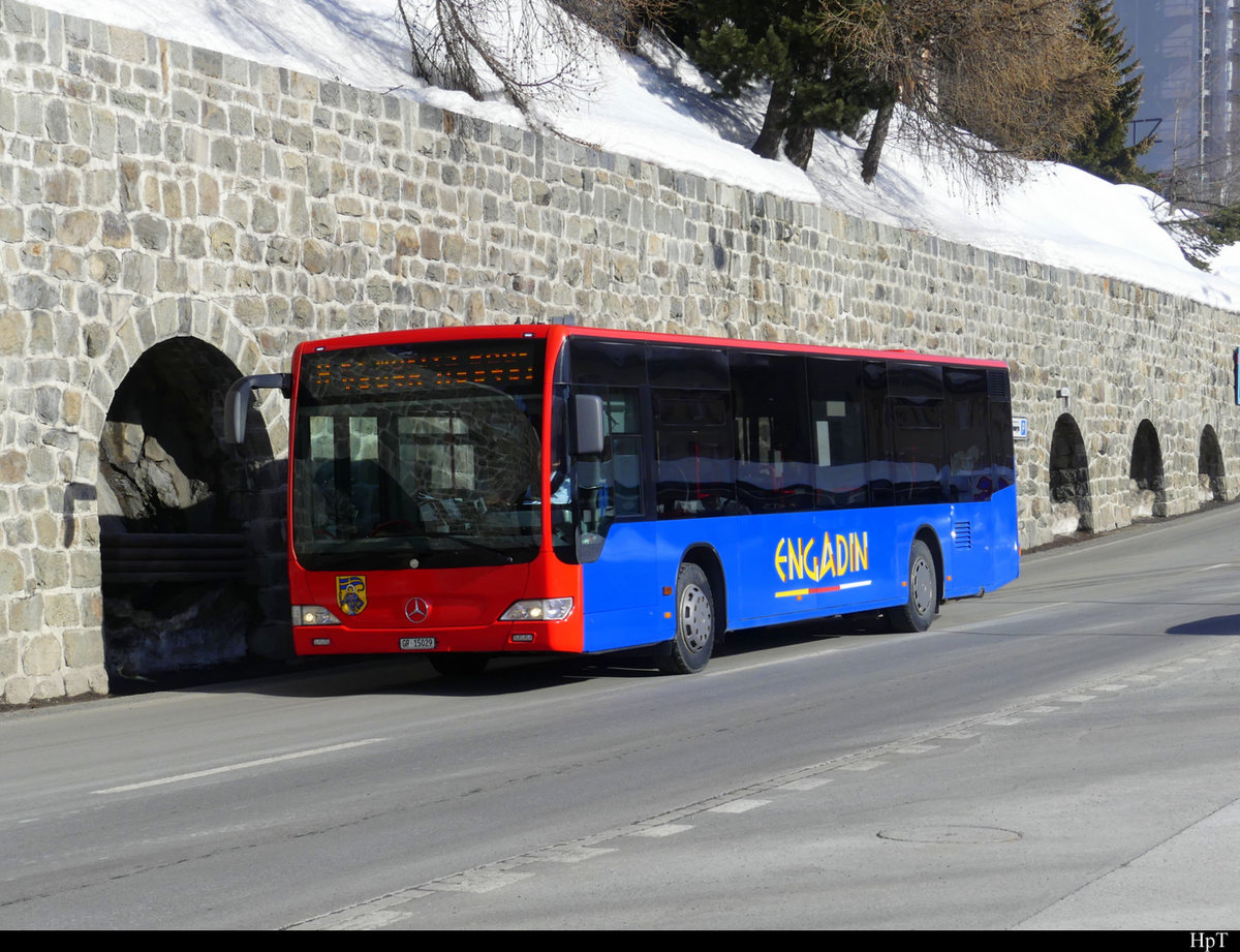 Engadin Bus - Mercedes Citaro GR 154398 unterwegs beim Bahnhof von St. Moritz am 19.02.2021