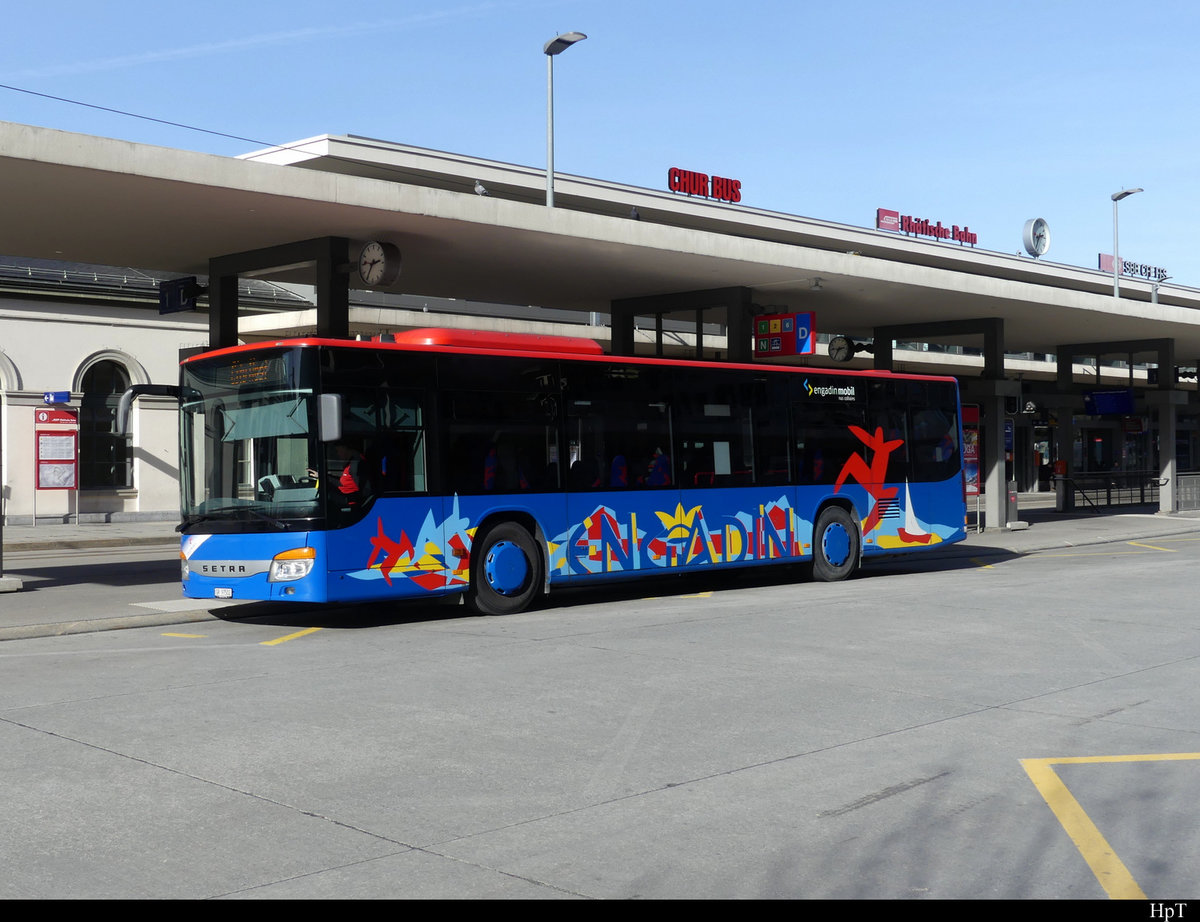 Engadin Bus - Setra S 415 NF  GR 97002 unterwegs bei den Bushaltestellen vor dem Bahnhof von Chur am 19.02.2021