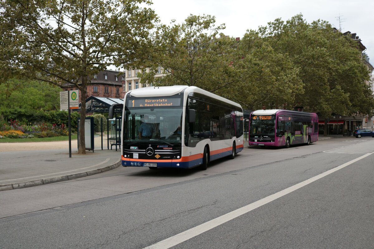 ESWE Verkehr Mercedes Benz eCitaro Wagen 155 am 17.08.21 in Wiesbaden