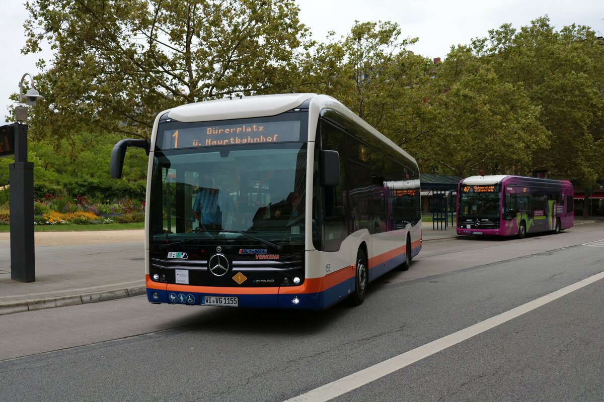 ESWE Verkehr Mercedes Benz eCitaro Wagen 155 am 17.08.21 in Wiesbaden