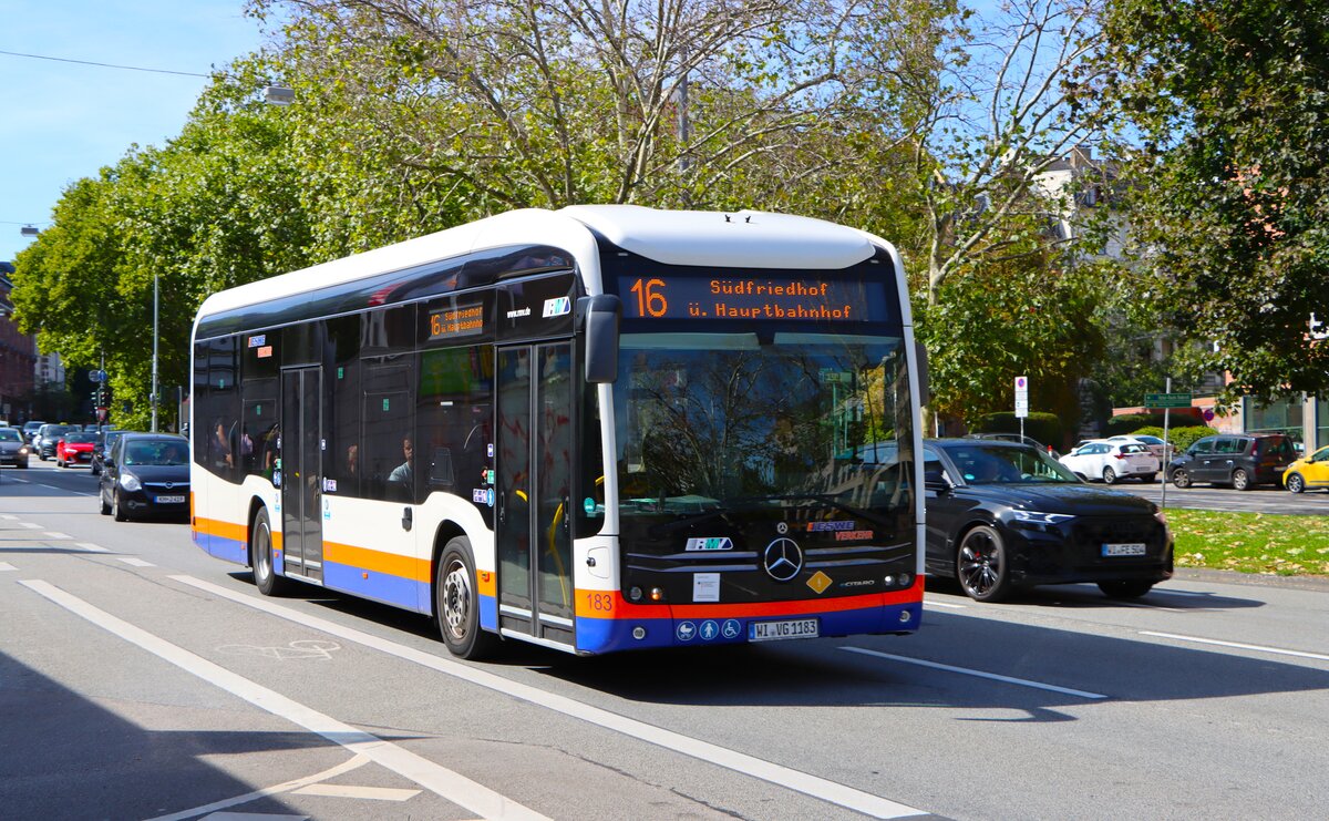 ESWE Verkehr Mercedes Benz eCitaro Wagen 183 am 07.09.25 in Wiesbaden