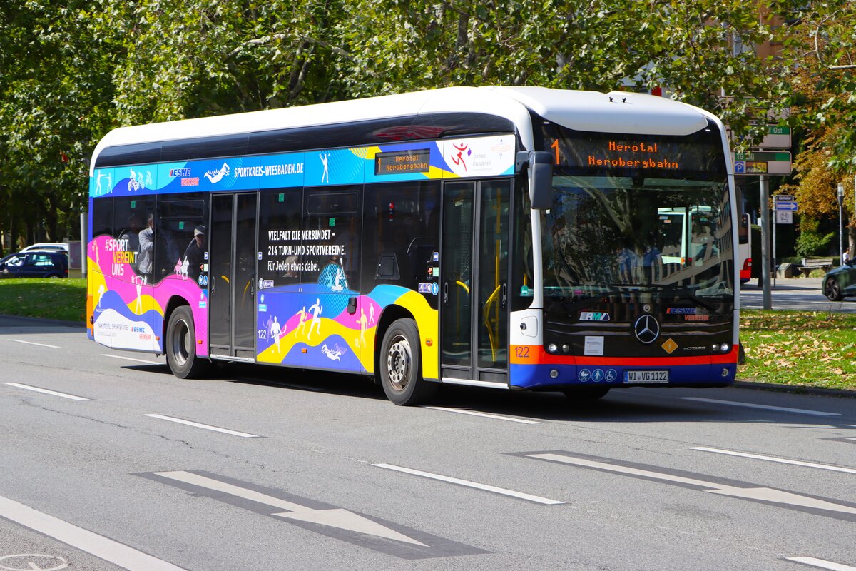 ESWE Verkehr Mercedes Benz eCitaro Wagen 122 am 07.09.25 in Wiesbaden