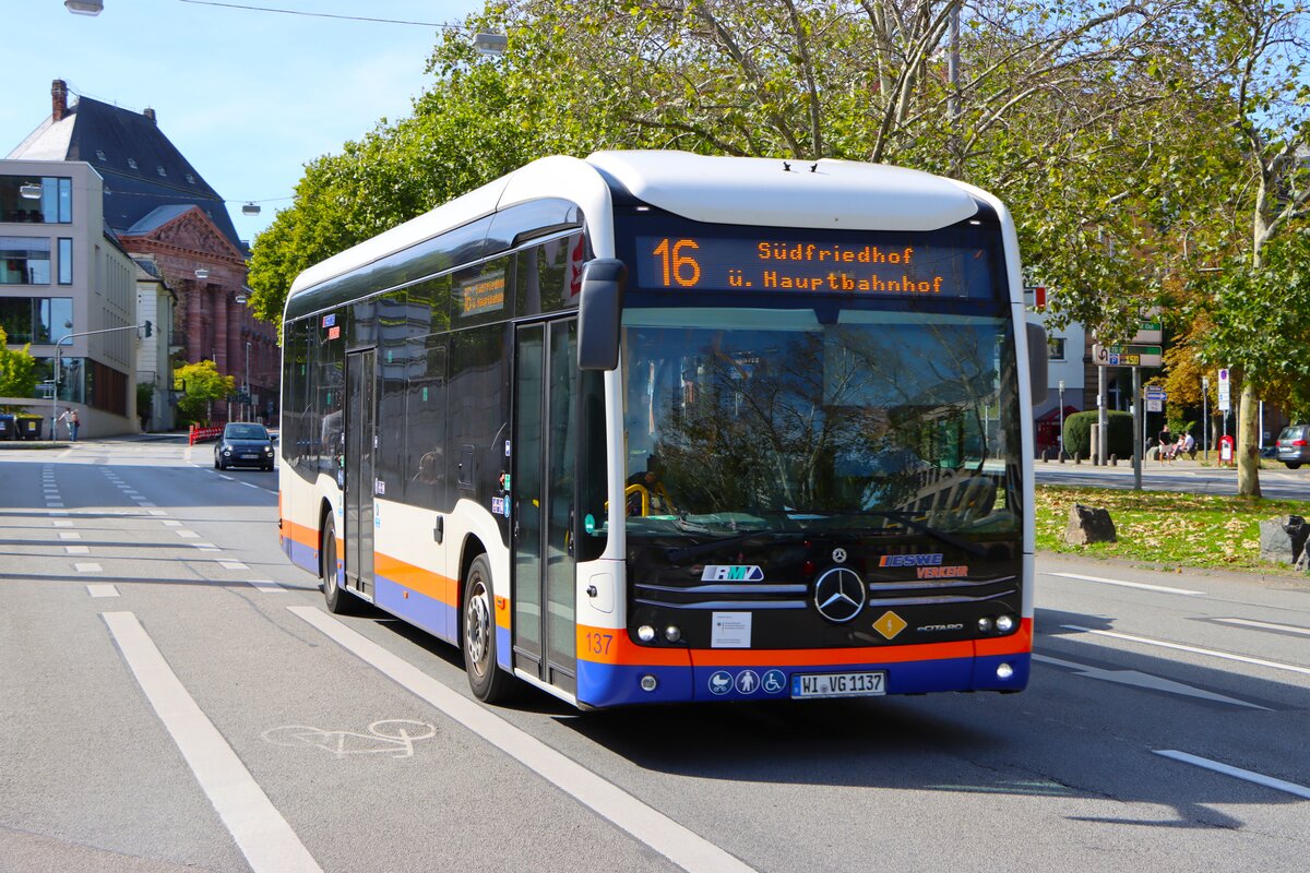 ESWE Verkehr Mercedes Benz eCitaro Wagen 137 am 07.09.25 in Wiesbaden