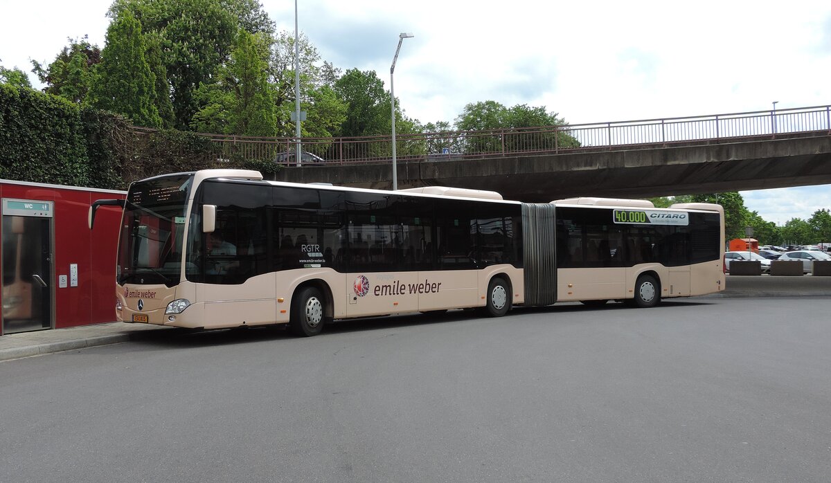 EW 1415, Mercedes Citaro Ü Gelenkbus, am 20. Mai 2021 beim Bahnhof Bettembourg gesehen. Es handelt sich um den 40.000. gebauten Citaro.