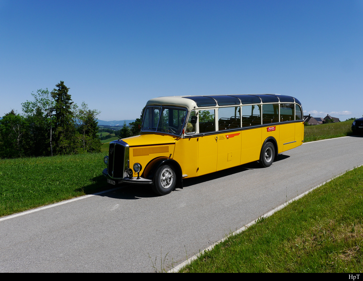 ex. Postauto - Loosli / Wyssachen - Oldtimer Saurer BE 26794 auf der Fritzenfluh  auf einer Extrafahrt von Sumiswald via Fritzenfluh nach Huttwil am 08.06.2019