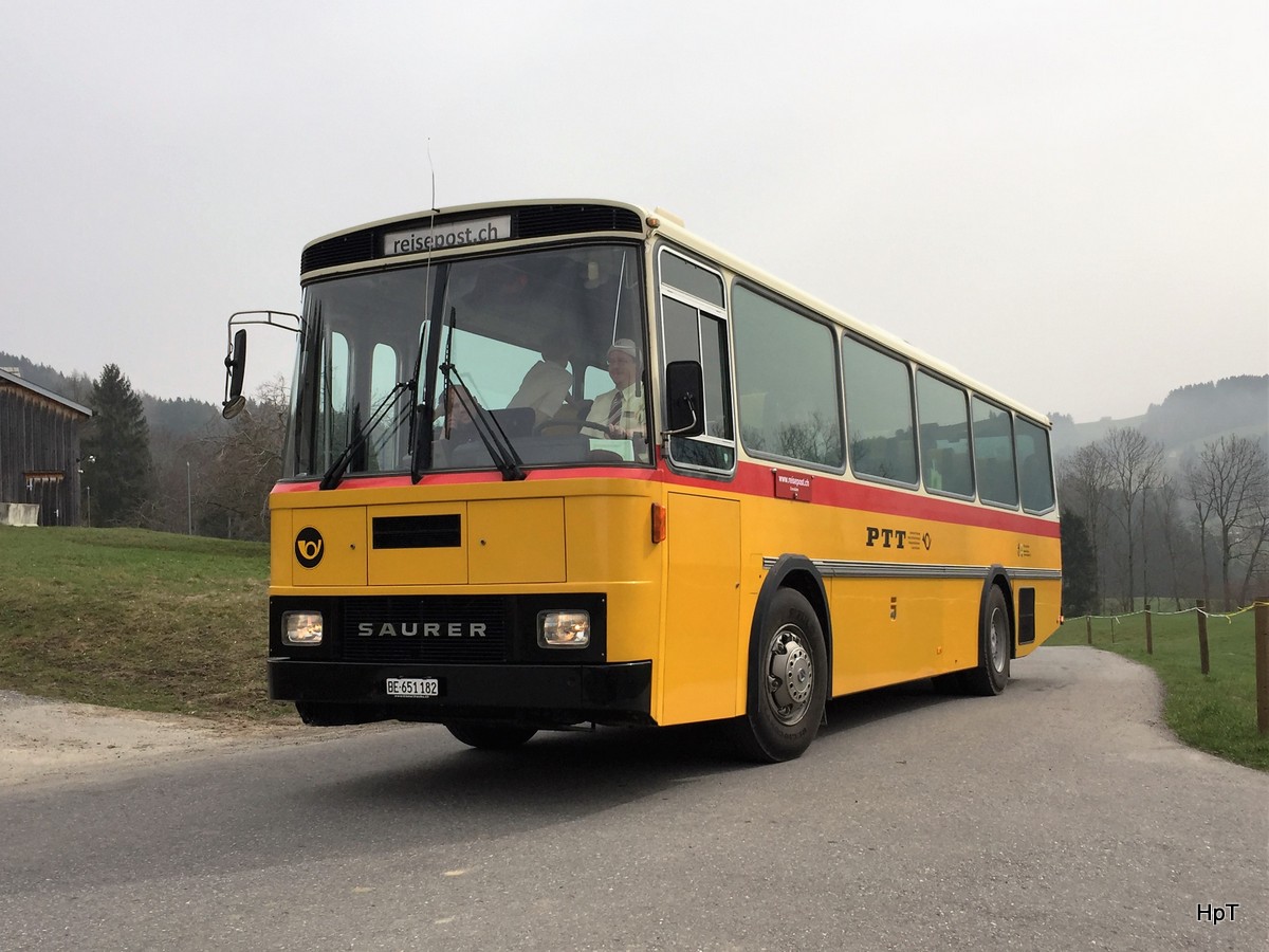 ex PTT / Postauto - Saurer HR 525-35  BE  651182 unterwegs auf einer Extrafahrt im Appenzell bei Teufen/Waldegg am 02.04.2016