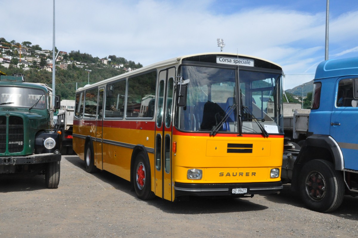 Fahrschule Markus Rubatscher, Seewen. Saurer/R&J RH 525-23 (SZ 99'477, ex Regie Lugano) in Lugano, Sterrato Gerra. (14.9.2013)