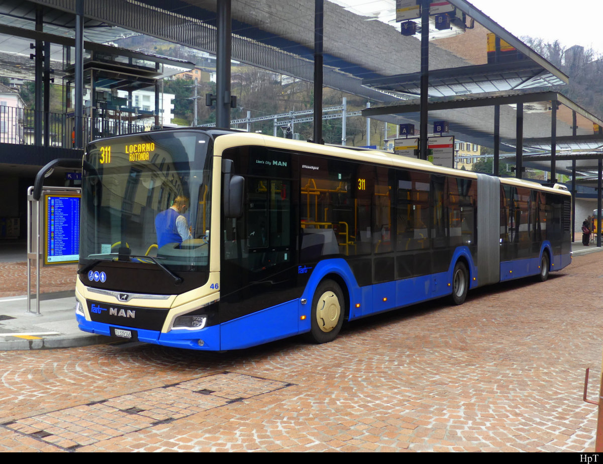 FART - MAN Lion`s City Nr.46  TI 339146 in Bellinzona bei den Bushaltestellen beim Bahnhof am 12.02.2021