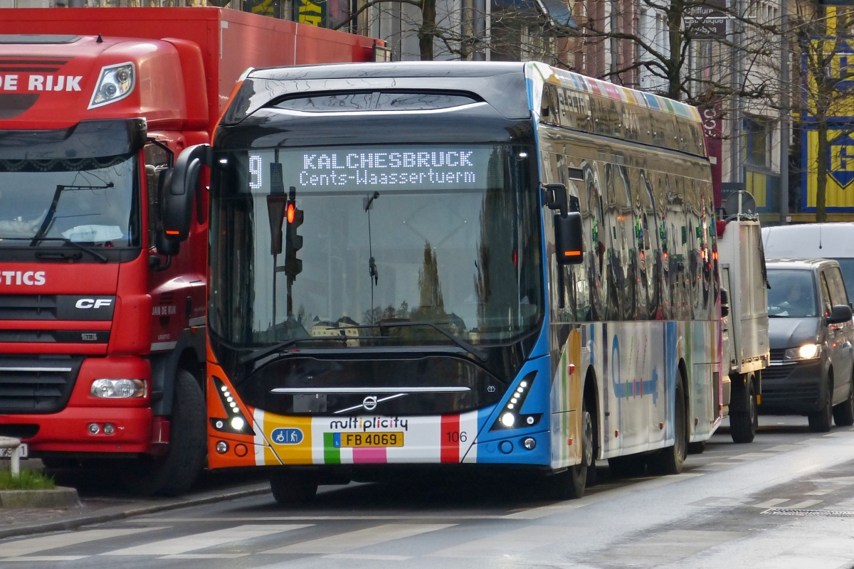 FB 4069, Volvo Elektrobus des VDL, aufgenommen in den Straßen der Stadt Luxemburg. 10.11.2021