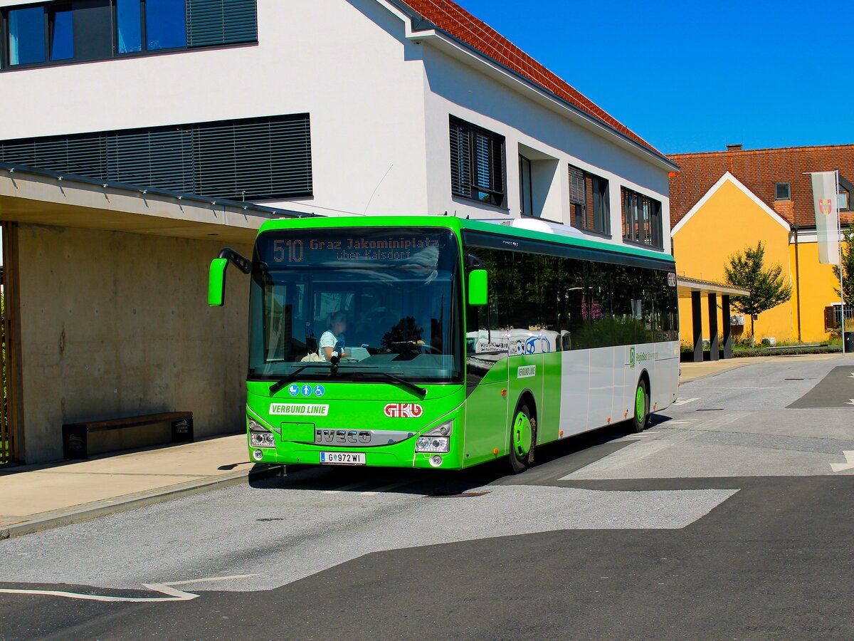 Fernitz-Mellach. Am 4. September 2023 steht hier ein Crossway der GKB am Erzherzog-Johann-Platz.