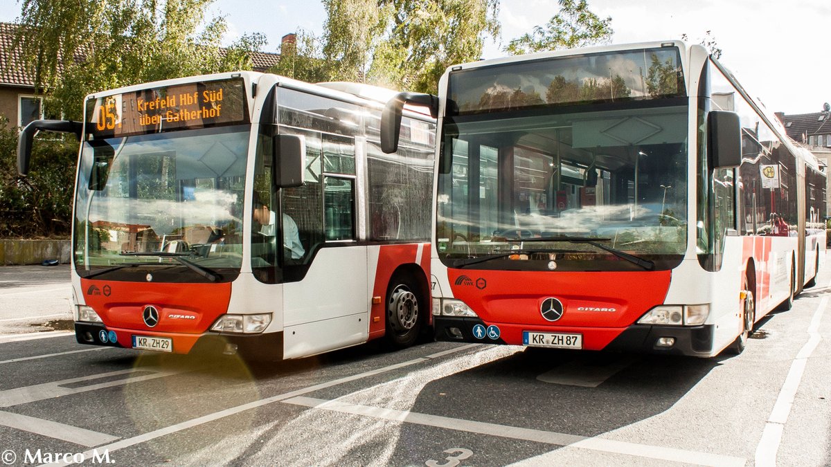 [FOTOGRAFIE] Zwei Citaros O530GDH Hybride von der SWK mit den Wagennummern 5629 und 5687 am Krefelder Hauptbahnhof (Süd) | September 2018