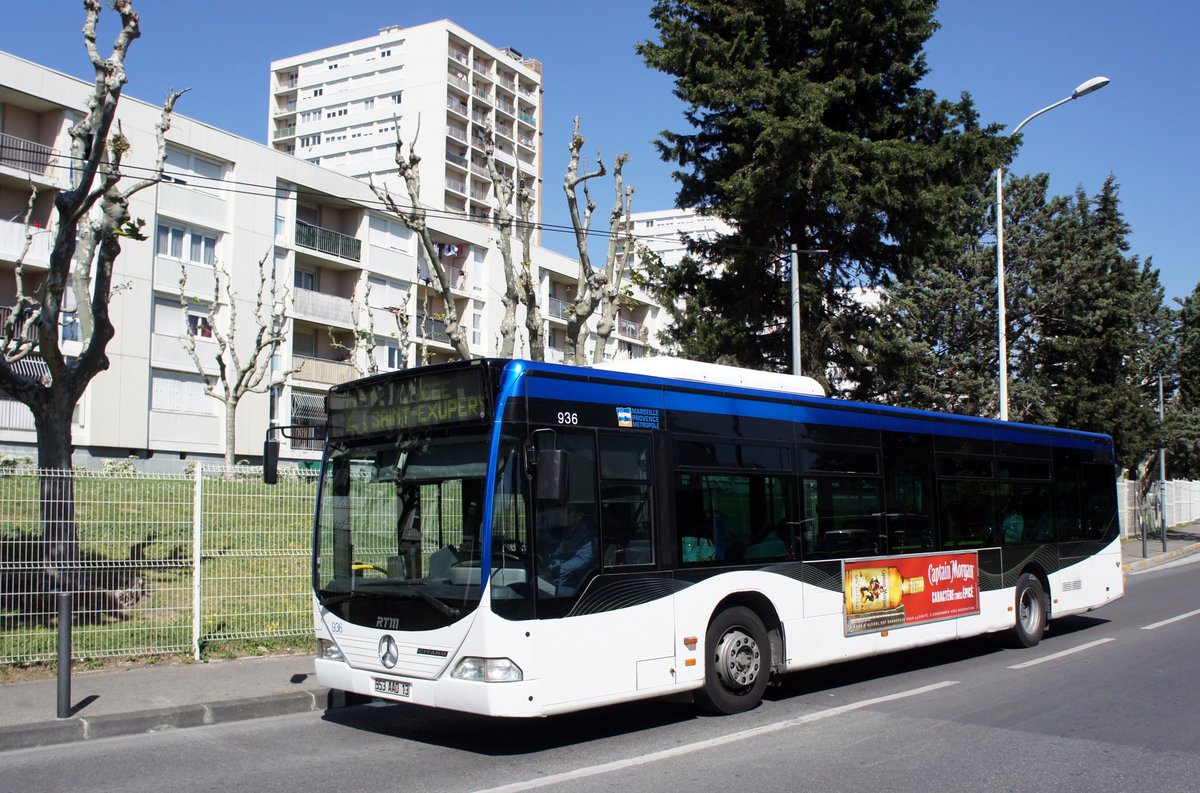 Frankreich / Stadtbus Marseille: Mercedes-Benz Citaro (Wagen 936) von RTM (Régie des Transports Metropolitains) Marseille, aufgenommen im April 2017 an der Metrostation  La Rose - Technopôle de Château-Gombert  in Marseille.