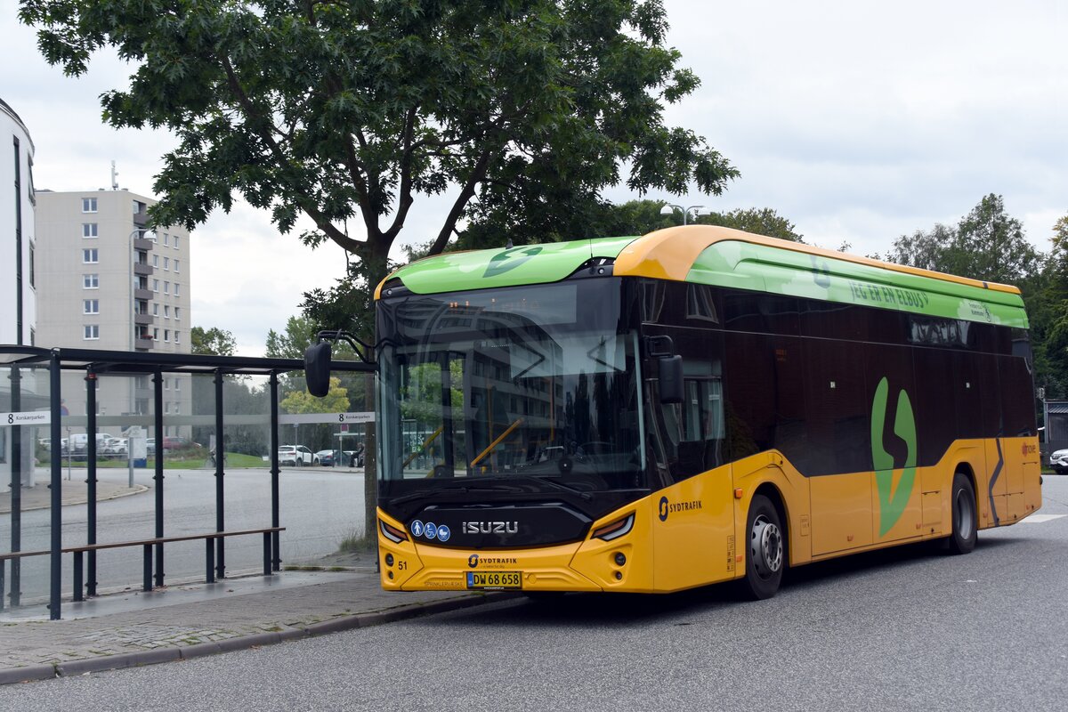 FREDERICIA (Syddanmark), 03.09.2023, Bus des lokalen öPNV-Betreibers Sydtrafik