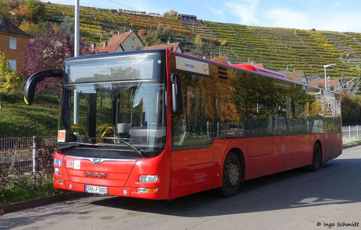 Friedrich Müller Omnibusunternehmen (FMO) aus Schwäbisch Hall | SHA-F 5001 | MAN Lion`s City | 25.10.2020 in Besigheim
