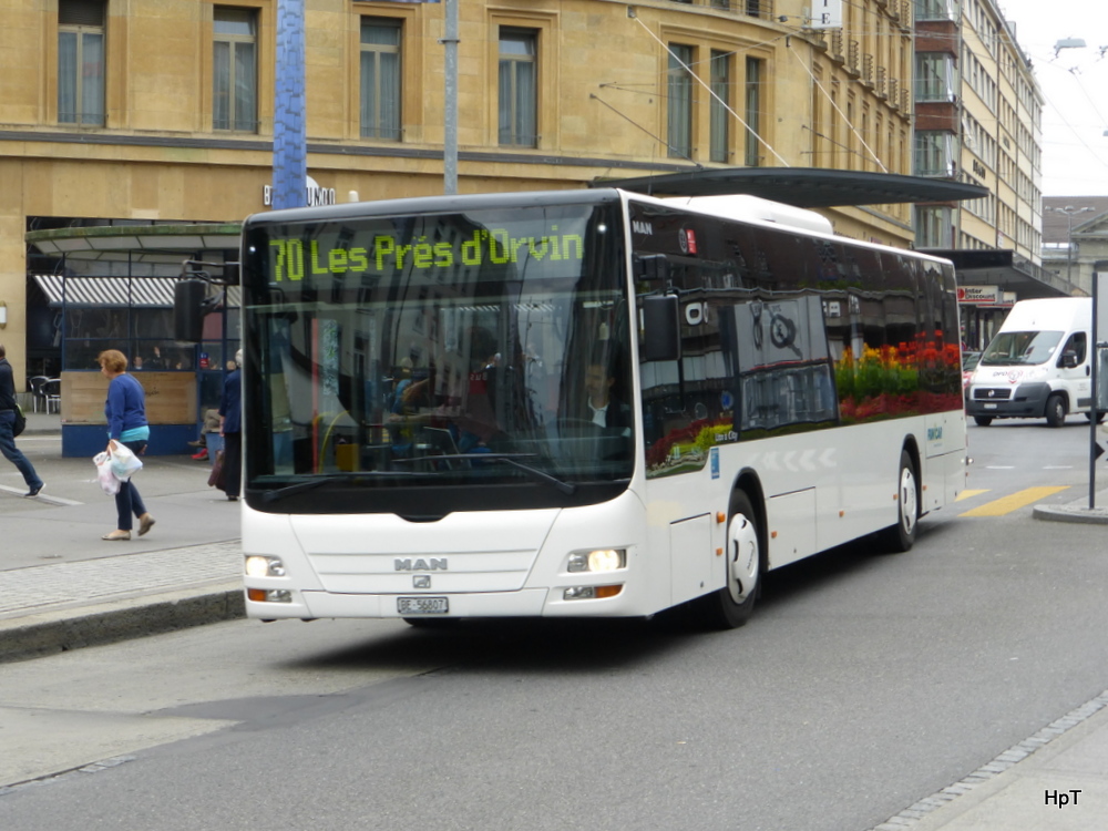 FuniCar - MAN Lion`s City  BE 56807 unterwegs auf der Linie 70 in der Stadt Biel am 19.09.2014