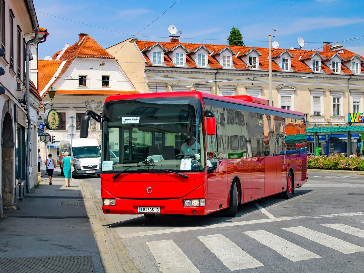 Graz. Am 10.07.2023 war dieser ehemalige GKB Irisbus Crossway auf der Linie 620 nach St. Georgen, hier am Griesplatz.