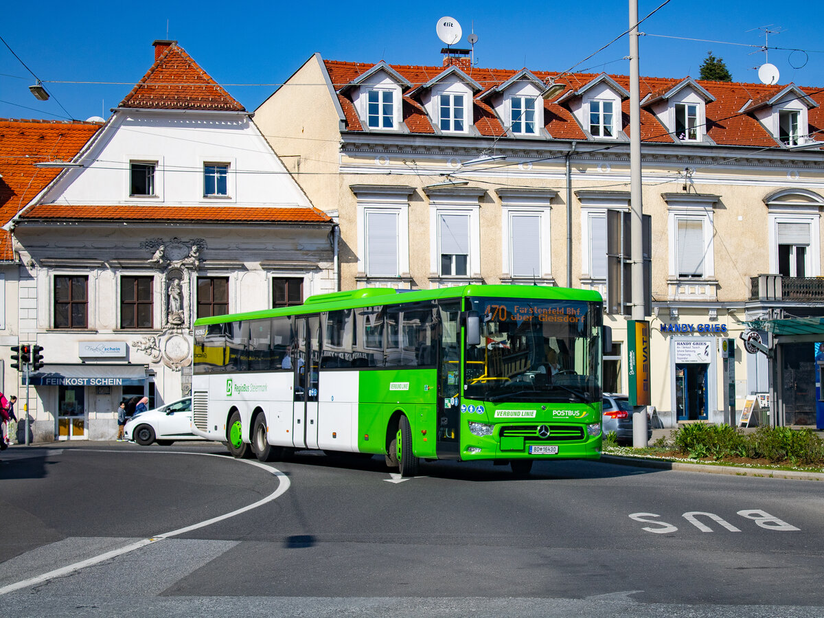 Graz. Der Postbus BD 16430 ist hier am 23.03.2024 als Linie 470 am Griesplatz zu sehen.