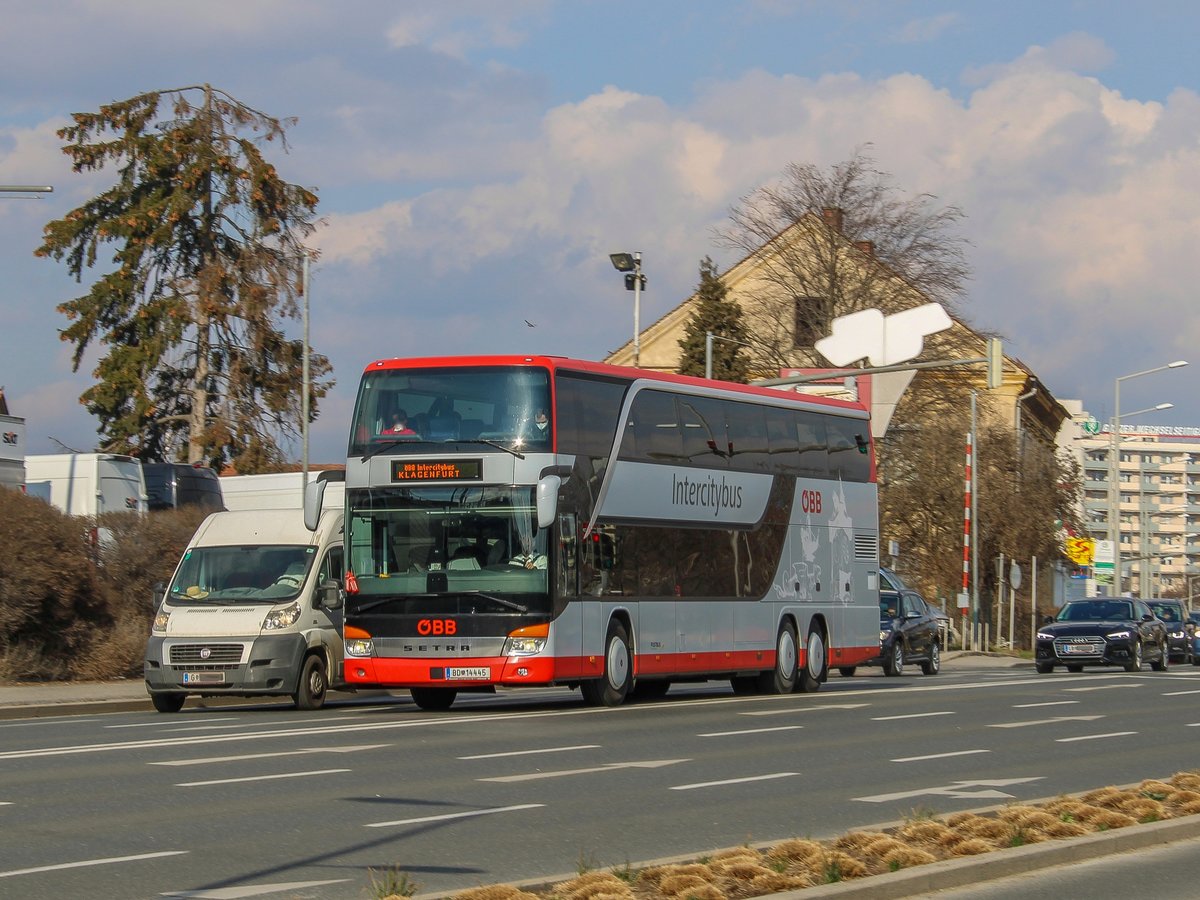 Graz. Ein Setra S431DT der ÖBB fuhr am 08.03.2021 als ICB von Graz nach Klagenfurt, hier bei Don Bosco.