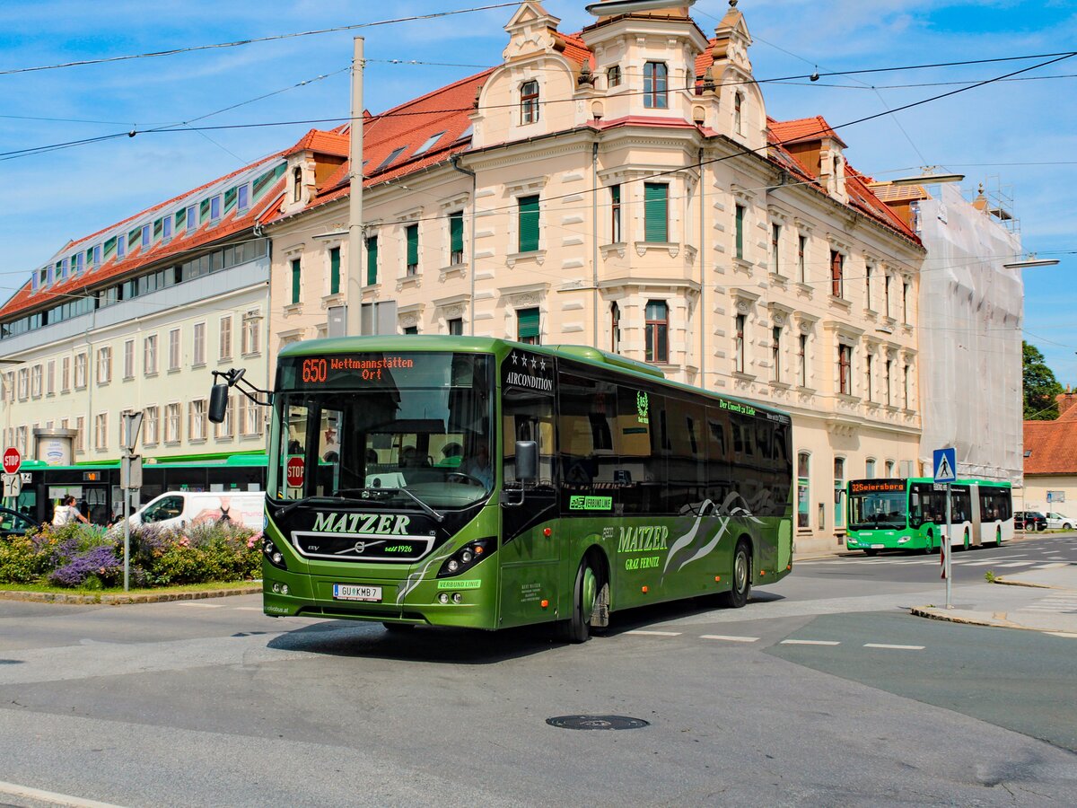 Graz. Wagen 7 von Matzer ist hier als Linie 650 am 14.07.2023 nach Wettmannstätten am Griesplatz zu sehen.