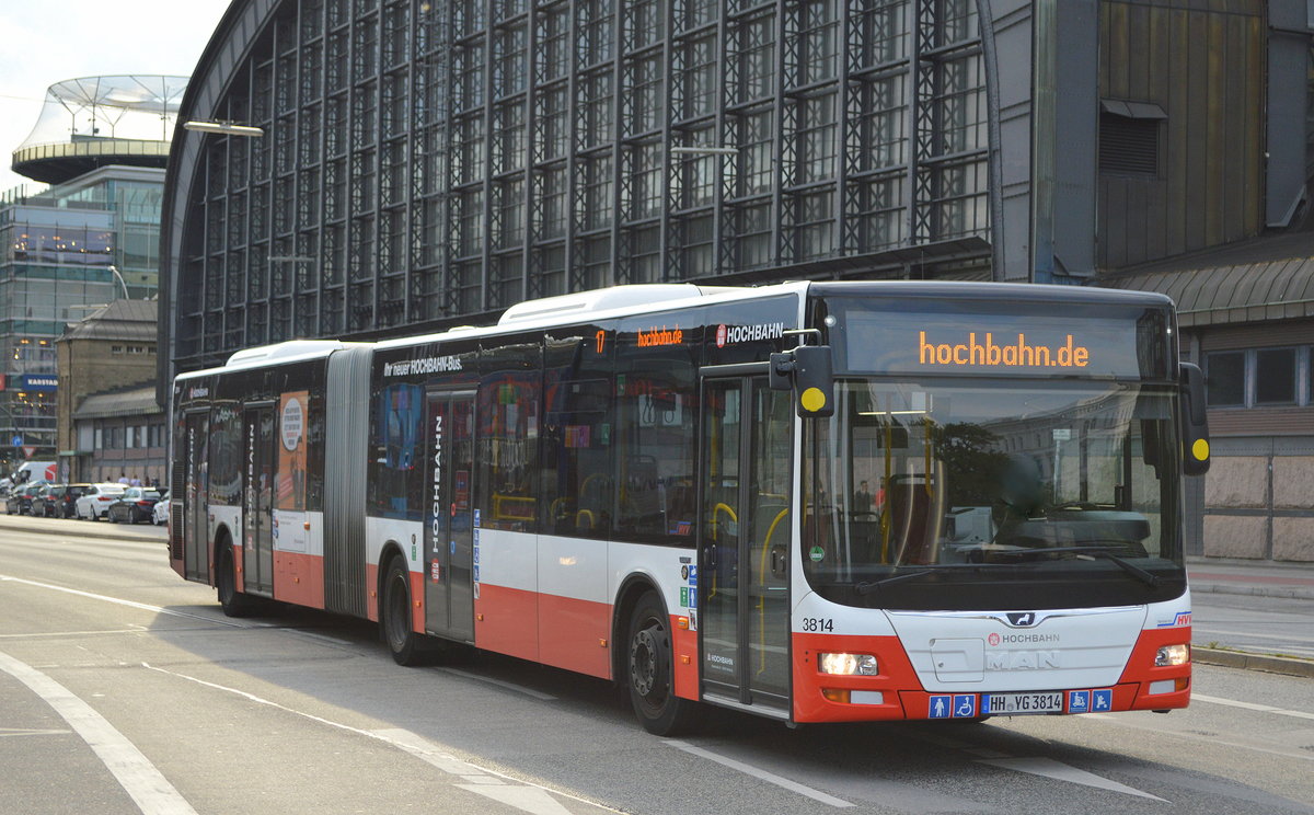 Hamburger Hochbahn AG (HHA) mit MAN, Lion`s City GL, A40 (Bj. 2018) Wagennummer 3814 am 18.06.19 Hamburg Hbf. 