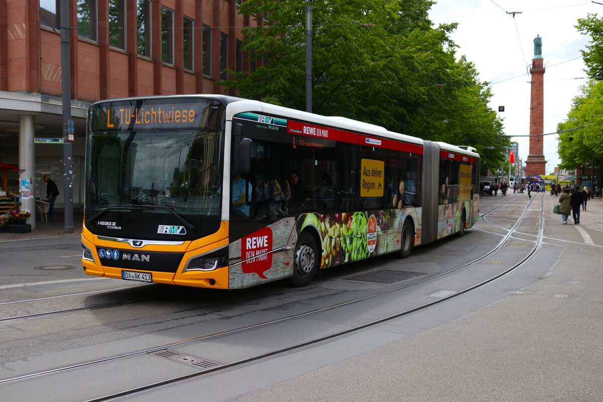 HEAG mobilo MAN Lions City G Wagen 413 am 04.05.24 in Darmstadt Innenstadt