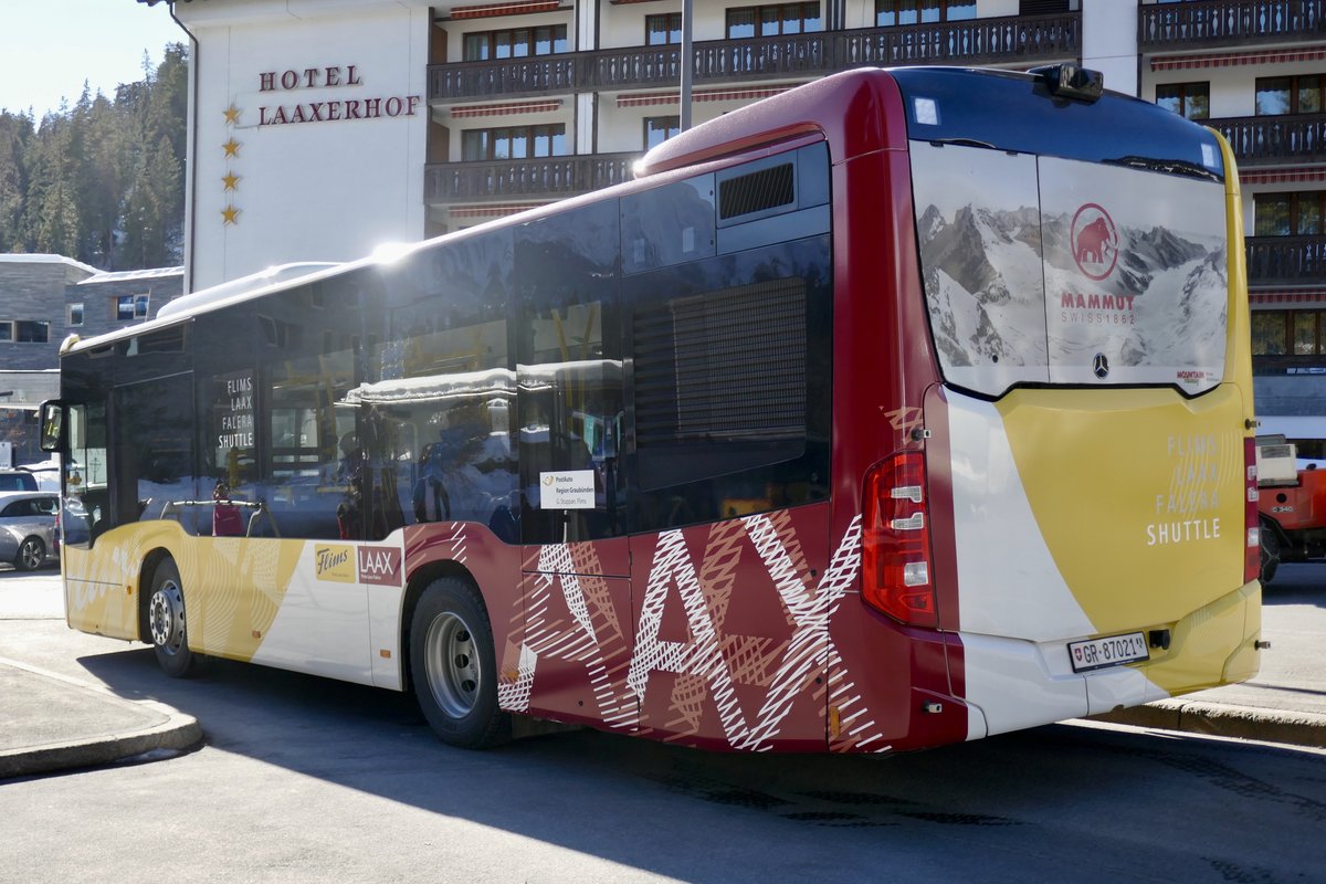 Heck des MB C2 K vom PU Stuppan, Flims am 16.2.19 bei der Bergbahn Laax.