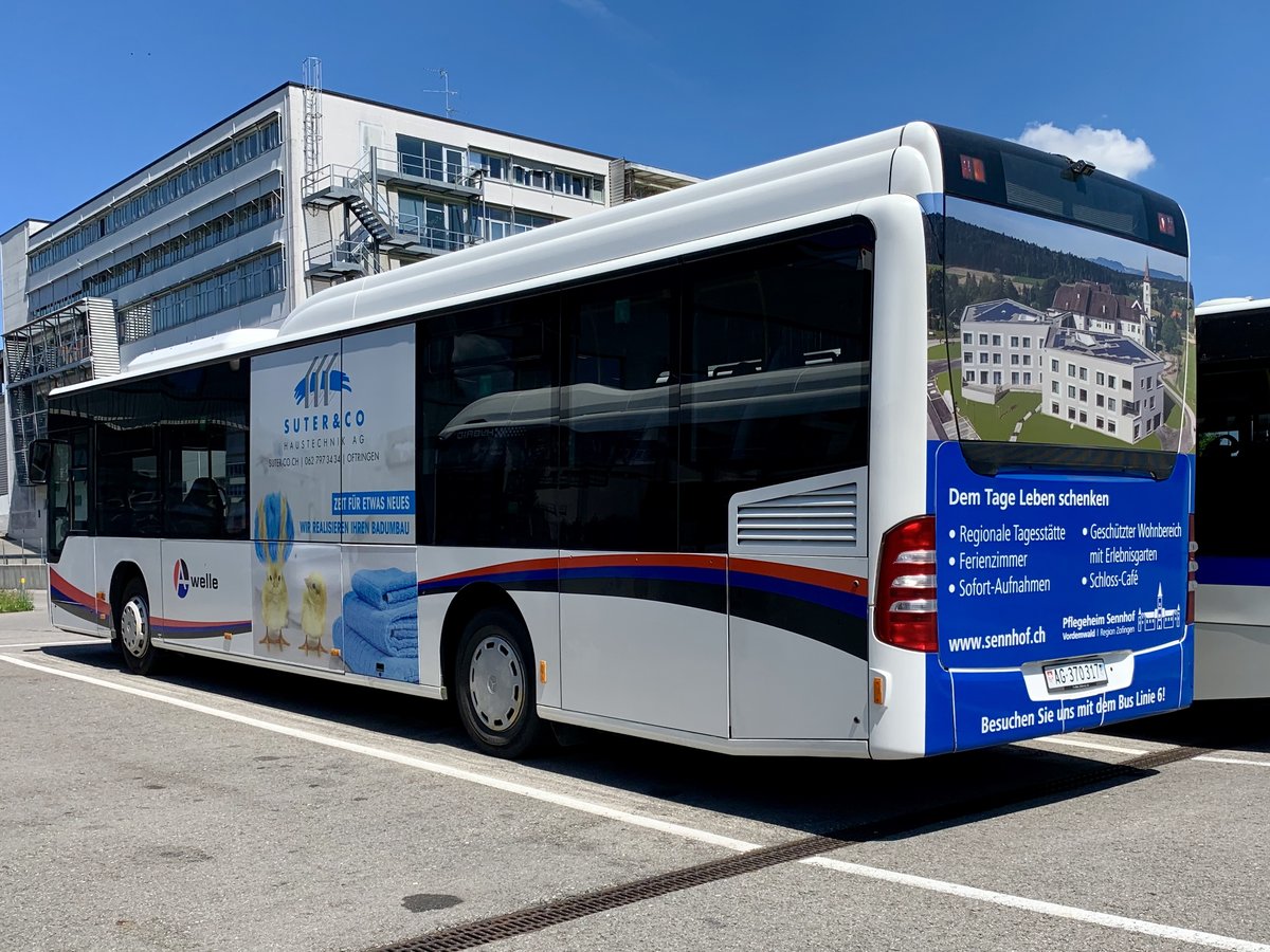Heckansicht des Citaro Facelift LE von Aargau Verkehrt der am 31.5.19 beim Eurobus Zentrum Bassersdorf parkiert ist.