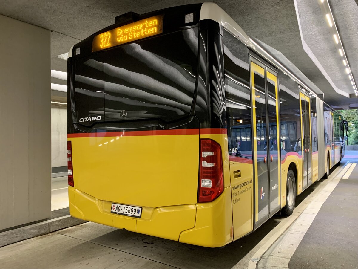 Heckansicht des MB C2 G '11547' des PU Wicki Transport, Zufikon am 14.10.21 in der Postautostation in Baden.