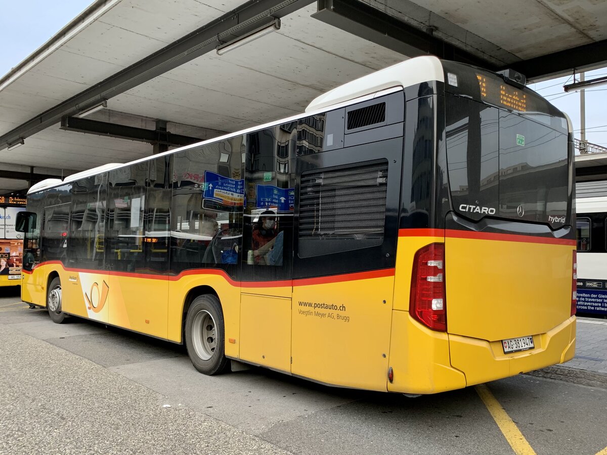 Heckansicht des MB C2 hybrid Nr. 147 '11551' vom PU Vögtlin-Meyer, Brugg am 11.10.21 beim Bahnhof Brugg.