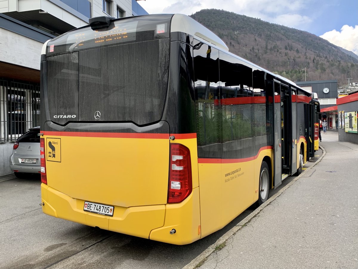 Heckansicht des MB C2 K '10750' vom PU Tobler SA, Rebeuvelier am 12.4.21 beim Bahnhof Moutier.