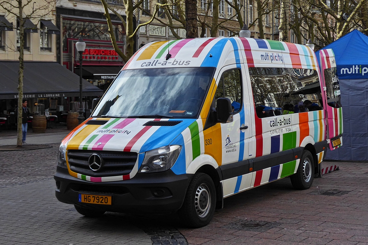 HG 7920, Mercedes Benz Sprinter des VDL in der Stadt Luxemburg als Rufbus im Einsatz. 01.03.2020. 